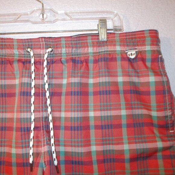 Lands End VOLLEY Swim Trunks Size L 36 38 UPF Lined POCKETS Drawstring PLAID 6" - Picture 4 of 11